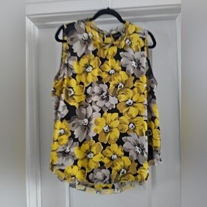 Floral Sleeveless Top - Yellow and Gray